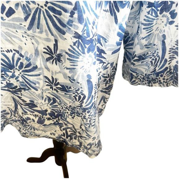 Cynthia Rowley Popover 100% Linen Tunic Plus Size 1X Blue Floral Button Sides - Picture 9 of 12